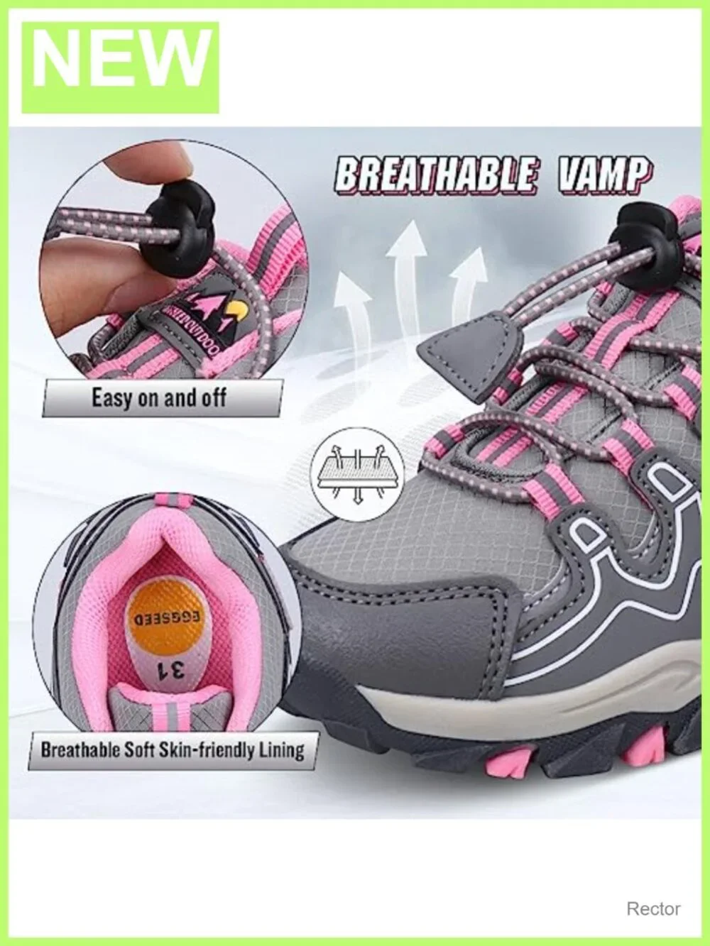 Boys Waterproof Athletic Sneakers Slip Resistant Bungee Lace Running Shoes